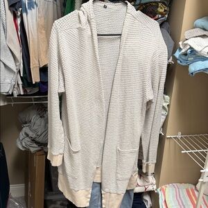 Cozy Open-Front Hooded Waffle Knit Sweater Cardigan - Cream